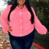 69 OT-J {Style Activated} Neon Pink Button Up Cardigan PLUS SIZE 1X 2X 3X