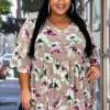 54 PSS-D {Sweetness Simplified} Mauve Floral Print Babydoll Top EXTENDED PLUS SIZE 3X 4X 5X -Curvy Chic Boutique SweetnessSimplified