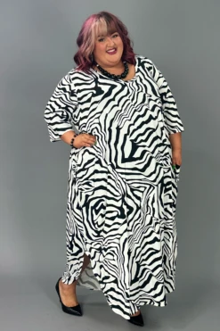 LD-K {Test The Water} Black/Ivory Zebra Print Maxi Dress CURVY BRAND!!! EXTENDED PLUS SIZE 4X 5X 6X