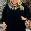 21 CP-B {The Joy Of Leopard} Black/Leopard Print V-Neck Top CURVY BRAND!!! EXTENDED PLUS SIZE 4X 5X 6X