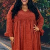 63 PQ-I {The Right Addition} Rust V-Neck Babydoll Dress SALE!! PLUS SIZE 1X 2X 3X -Curvy Chic Boutique TheRightAddition