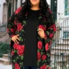 LD-T {The Rose Wins} Black/Red Rose Print Kimono PLUS SIZE 1X 2X 3X -Curvy Chic Boutique TheRoseWins
