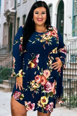 47 PQ-R {This Is The Life} Teal Floral Babydoll Dress EXTENDED PLUS SIZE 3X 4X 5X