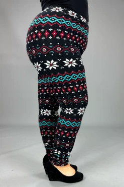 LEG-98 {Under The Pines} Black Snowflake Print Leggings EXTENDED PLUS SIZE 3X/5X