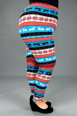 LEG-98 {Warm Wishes} Blue Reindeer Print Leggings EXTENDED PLUS SIZE 3X/5X
