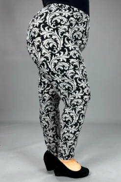 LEG-F {Watch Me Scroll} Black/Grey Scroll Print Leggings EXTENDED PLUS SIZE 3X/5X