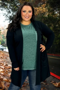 63 OT-F {Worth A Mention} Black Cardigan W/Pockets PLUS SIZE 1X 2X 3X