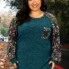 55 CP-M {All In Order} Teal Top W/Multi Print Contrast PLUS SIZE XL 2X 3X -Curvy Chic Boutique allinorderteal