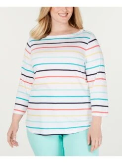 CP-A M-109 {Charter Club} White Striped Boatneck Top *SALE* Retail $27.99