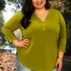 33 SD-B {Classy Threads} Olive Top With Gold Zipper Detail PLUS SIZE 1X 2X 3X -Curvy Chic Boutique classythreads