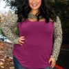 59 CP-T {Clear Your Thoughts} Magenta Leopard Keyhole Top PLUS SIZE XL 2X 3X -Curvy Chic Boutique clearyourthoughts