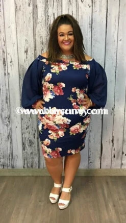 CP-H {Dreamy Thoughts} Navy/Rose Floral Print Dress -Curvy Chic Boutique cp h navyrose floral print with navy sleeves sale contrast curvy boutique plus size clothing 2 224