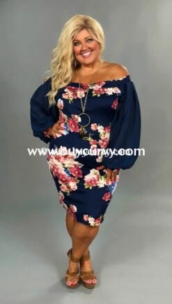 CP-H {Dreamy Thoughts} Navy/Rose Floral Print Dress