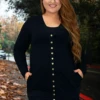 20 OT-B {Cute As A Button} Black Button Up Cardigan PLUS SIZE 1X 2X 3X -Curvy Chic Boutique cuteasabutton