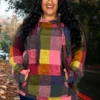 56 HD-D {Get On Board} Red/Pink Plaid Hoodie PLUS SIZE 1X 2X 3X -Curvy Chic Boutique getonboard