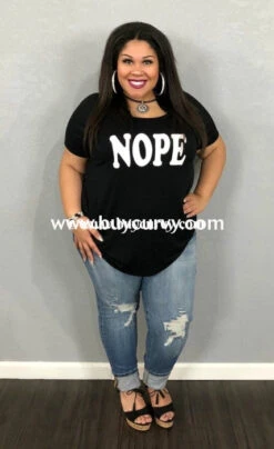 GT-G {NOPE} Short Sleeve Black Stretchy Graphic Tee -Curvy Chic Boutique gt g black short sleeve raglan printed nope top graphic curvy boutique plus size clothing 1 196