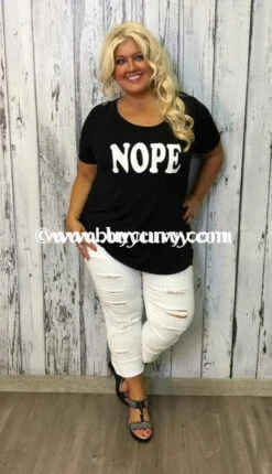 GT-G {NOPE} Short Sleeve Black Stretchy Graphic Tee -Curvy Chic Boutique gt g black short sleeve raglan printed nope top graphic curvy boutique plus size clothing 2 221