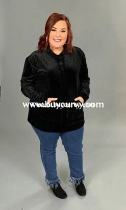 HD-N {Midnight Rodeo} SALE!! Black Velvet Ribbed Hoodie With Drawstring -Curvy Chic Boutique hd n black velvet ribbed with drawstring runs small sale hoodies curvy boutique plus size clothing 1 277