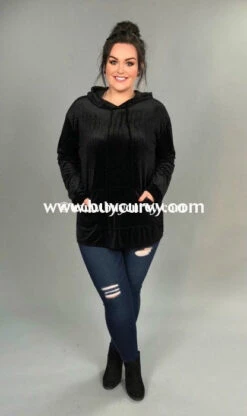 HD-N {Midnight Rodeo} SALE!! Black Velvet Ribbed Hoodie With Drawstring -Curvy Chic Boutique hd n black velvet ribbed with drawstring runs small sale hoodies curvy boutique plus size clothing 2 291