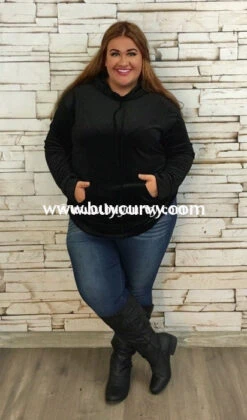 HD-N {Midnight Rodeo} SALE!! Black Velvet Ribbed Hoodie With Drawstring -Curvy Chic Boutique hd n black velvet ribbed with drawstring runs small sale hoodies curvy boutique plus size clothing 3 371