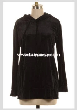 HD-N {Midnight Rodeo} SALE!! Black Velvet Ribbed Hoodie With Drawstring -Curvy Chic Boutique hd n black velvet ribbed with drawstring runs small sale hoodies curvy boutique plus size clothing 4 519