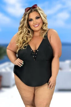 SWIM-E {Island Hopping} Black Lace Up One Piece Swimsuit SALE!!! EXTENDED PLUS SIZE 4X