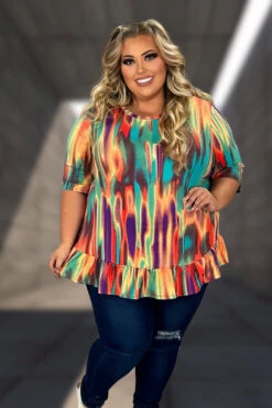 12 PSS {Somebody To Love} SALE! Multi-Color Print Ruffle Hem Top EXTENDED PLUS SIZE 1X 2X 3X 4X 5X 6X