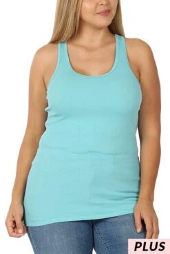 BIN-55 TK { Feel It} Ribbed Teal Racer Back Tank PLUS SIZE XL 2X 3X