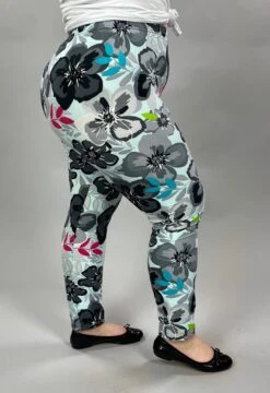 BIN-98 {Midnight Floral} Mint/Gray Floral Leggings EXTENDED PLUS SIZE 3X/5X