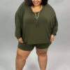 21 SET-G {The Good Life} Olive Long Sleeve Short Set SALE!!! PLUS SIZE 1X 2X 3x