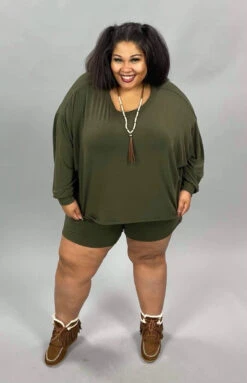 21 SET-G {The Good Life} Olive Long Sleeve Short Set SALE!!! PLUS SIZE 1X 2X 3x