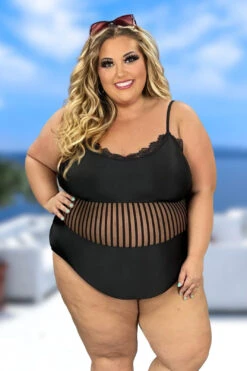 SWIM-T {Talk To The Sand} Black One Piece Swimsuit SALE!!! EXTENDED PLUS SIZE 3X 4X