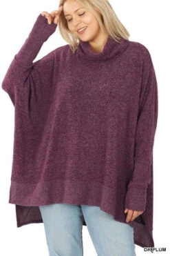 85 Or 59 SLS-F {Reflections} Dark Plum Oversized Turtleneck Top PLUS SIZE 1X 2X 3X