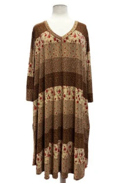 31 PQ {Infatuated With Flowers} Brown/Red Floral V-Neck Dress EXTENDED PLUS SIZE 3X 4X 5X