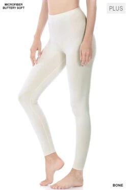 LEG-76 {Bend My Way} Bone "Butter Soft" Full Length Leggings PLUS SIZE 1X 2X 3X