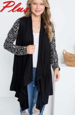 26 OT-C {Hidden Agenda} Black Cardigan W/Printed Sleeves PLUS SIZE 1X 2X 3X -Curvy Chic Boutique image 08a26976 f18d 417f a198 34639298cd9c