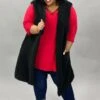 59 OT-E {A Step Out} Black Sherpa SALE!! Long Vest PLUS SIZE 1X 2X 3X
