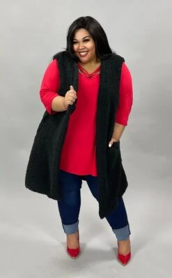 59 OT-E {A Step Out} Black Sherpa SALE!! Long Vest PLUS SIZE 1X 2X 3X