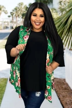 11 OT-K {Stroll Pretty} Green Floral SALE!! Vest PLUS SIZE 1X 2X 3X