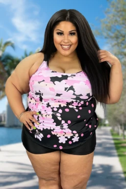 SWIM-D {Secret Is Safe} Pink/Black Print 2 Piece Swimsuit SALE!!! PLUS SIZE 1X 2X 3X