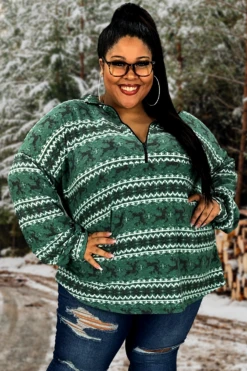 63 PLS-Z {Remembered Past} Green Reindeer Print Top -Curvy Chic Boutique image 0cfa6583 795e 4210 ae98 e9736fae5e52