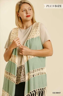 70 OT-A {Sands Of Time} “UMGEE" Sage Crochet Vest PLUS SIZE XL 1X 2X