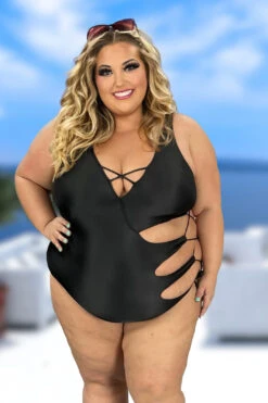 SWIM-G {Sea Diva} Black Cut-Out One Piece Swimsuit SALE!!!! EXTENDED PLUS SIZE 4X