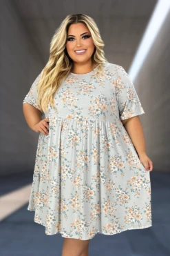 70 PSS-F {Unlock The Elegance} SALE! Blue Floral Babydoll Dress CURVY BRAND!!! EXTENDED PLUS SIZE 3X 4X 5X 6X