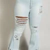 LEG-31 OR BT-Z {The Map} Light Denim Distressed Frayed Hem Jeans PLUS SIZE 1X 2X 3X