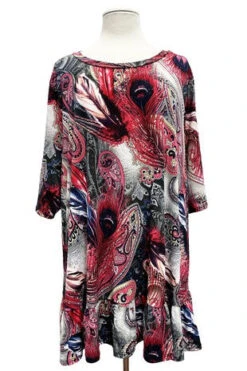 25 PSS {Jewel Of The Hour} Red Peacock Feather Print Top EXTENDED PLUS SIZE 4X 5X 6X