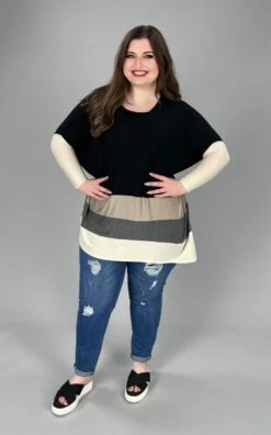 32 CP-G {Committed To Fall} Black/Multi-Color Striped Top PLUS SIZE 1X 2X 3X