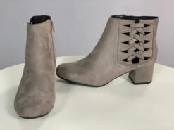 SHOES {City Classified} Grey Suede Booties With Side Detail And Heel