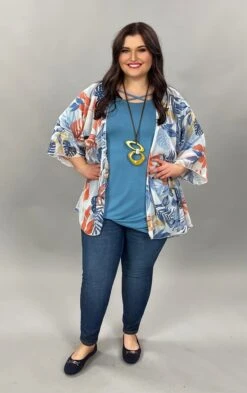 OT-M {Palm Beach} Sheer Blue/Orange/ Yellow Cardigan PLUS SIZE 1X 2X 3X