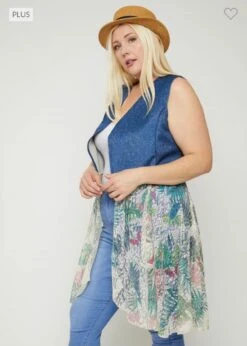 33 OT-Y {Time To Dress Up} Denim/Tropical Lace Vest PLUS SIZE XL 2X 3X -Curvy Chic Boutique image 147d1f26 aff6 4af7 83b4 f6f78fa9bbab